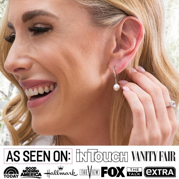 Betty 18K White Gold Plated Freshwater Pearl Earrings with Crystals, Beautiful C - Picture 3 of 9